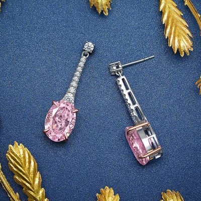 925 de plata esterlina Zircon Long Oval Los aretes de color personalizado