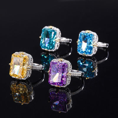 Violeta / Azul de agua / Amarillo Piedra preciosa 925 Plata Sterling Zircón Anillo de compromiso nupcial
