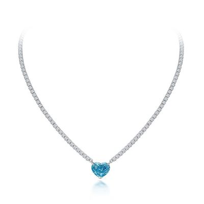 Elegante forma de corazón Aqua Azul 925 Sterling Plata Corazón Collar de piedra preciosa