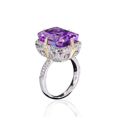 Violeta / Azul de agua / Amarillo Piedra preciosa 925 Plata Sterling Zircón Anillo de compromiso nupcial