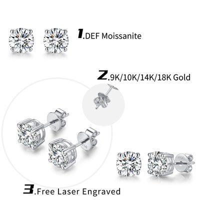 18k Oro Moissanite Diamante Auriculares de punta de oro blanco Apoyo personalizado