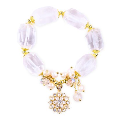 Brazalete de piedra preciosa hecha a mano con amuletos ajustables Brazalete de cuarzo claro de piedra natural Joyería de perlas para el uso diario de la fiesta