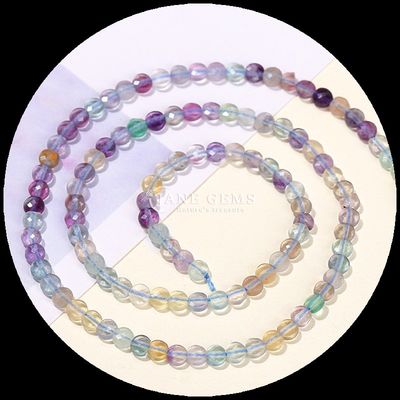 Cuerdas de forma plana con facetas de cristal de piedra preciosa de forma redonda Fluorita Prehnita hebras sueltas de cuentas para hacer joyas DIY