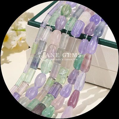 Perlas de fluorita irregulares Cristal de piedra preciosa tubo redondo forma de gota de agua forma de cuentas sueltas hebras para la fabricación de joyas DIY