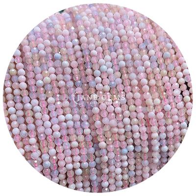 Perlas de gemas cristalinas naturales con caras redondas de forma redonda Morganita pequeña Negro Rutilizado Cuarzo hebras sueltas de perlas para pulseras