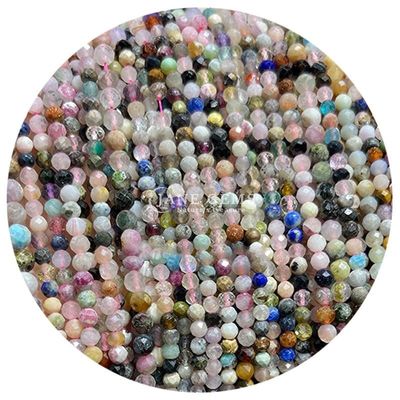 Perlas de gemas cristalinas naturales con caras redondas de forma redonda Morganita pequeña Negro Rutilizado Cuarzo hebras sueltas de perlas para pulseras