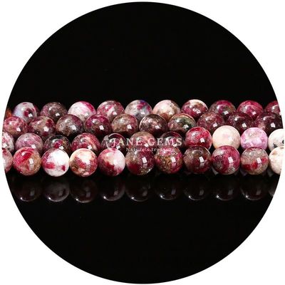 Venta al por mayor Natural 2A Flor de ciruela Turmalina Redonda Perlas sueltas Piedra de luna Florita Piedra de sol Perlas espaciadoras para joyas