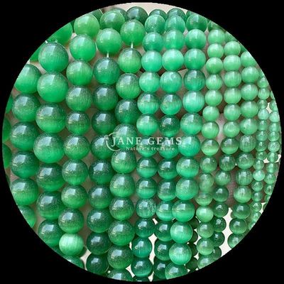 Forma redonda Perlas de gemas coloridas Azul Verde Naranja Color de gato Ojo de perlas sueltas Filamentos para pulseras