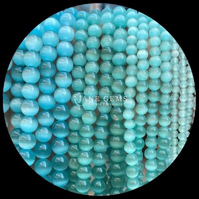 Oro color azul de oliva gemas de la perla de forma redonda ojo de gato hilos de perlas sueltas para joyas hechas a mano