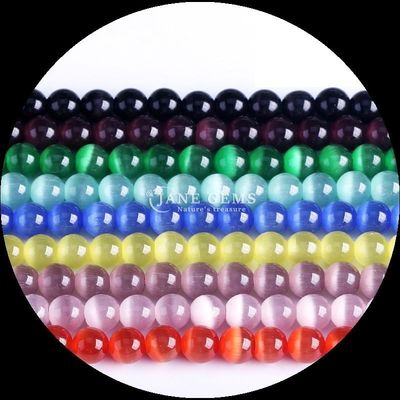 Rojo Azul Púrpura Colorido Perlas de forma redonda Ojo de gato Filamentos de perlas sueltas para energía curativa y regalos