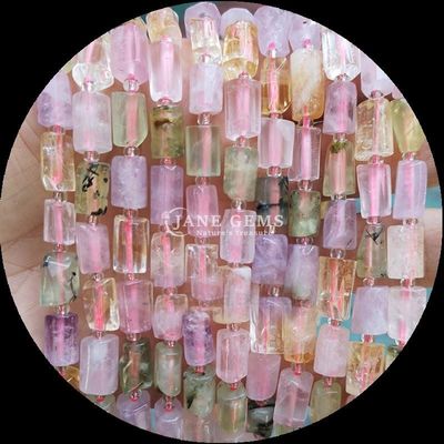 Perlas de gemas cristal natural fresa cuarzo piedras preciosas de forma cilíndrica con facetas hilos de perlas sueltas para la fabricación de joyas