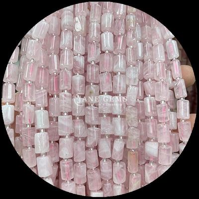 Perlas de gemas cristal natural fresa cuarzo piedras preciosas de forma cilíndrica con facetas hilos de perlas sueltas para la fabricación de joyas