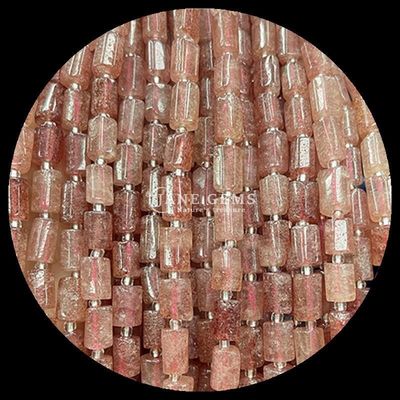 Perlas de gemas cristal natural fresa cuarzo piedras preciosas de forma cilíndrica con facetas hilos de perlas sueltas para la fabricación de joyas