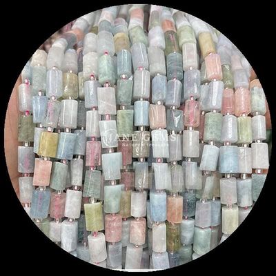 Perlas de gemas Cristal natural Acuamarina Prehnita Piedra preciosa de facetas de forma cilíndrica Filamentos de perlas sueltas para la fabricación de joyas