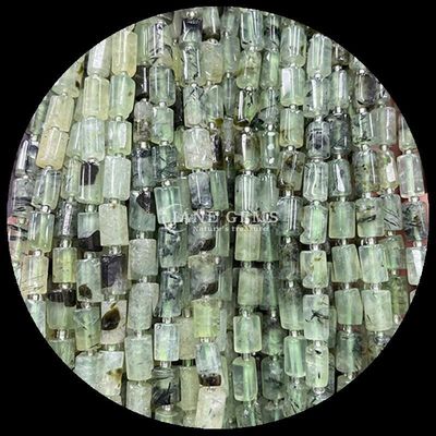 Perlas de gemas Cristal natural Acuamarina Prehnita Piedra preciosa de facetas de forma cilíndrica Filamentos de perlas sueltas para la fabricación de joyas