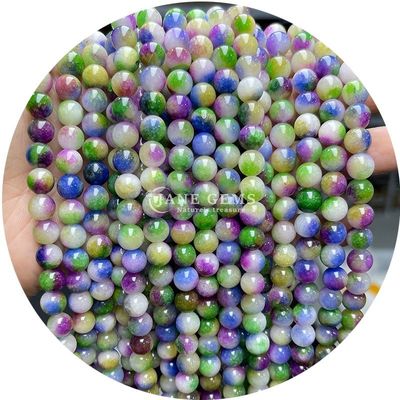 Jades redondos de color de piedra calcedónica cuentas curativas de cristal piedra natural cuentas sueltas para hacer joyas