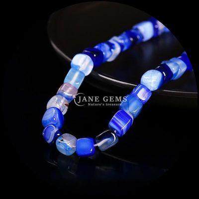Cubo de forma cuadrada Natural de piedra preciosa de cuentas Azul rayada ágata de cuentas sueltas de hebras para la curación y joyería de bricolaje