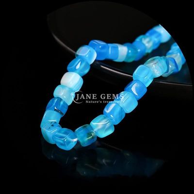 Cubo de forma cuadrada Natural de piedra preciosa de cuentas Azul rayada ágata de cuentas sueltas de hebras para la curación y joyería de bricolaje