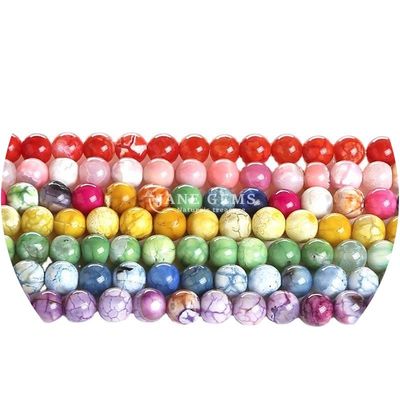 Agata de hielo de varios colores forma redonda lisa cuentas sueltas para la fabricación de joyas y artesanías