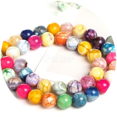 Agata de hielo de varios colores forma redonda lisa cuentas sueltas para la fabricación de joyas y artesanías