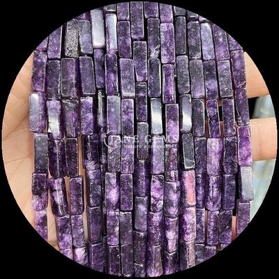 Rectángulo de acabado pulido gemas de cuentas púrpura Calcedonia mapa Jasper 4x13mm para joyería DIY