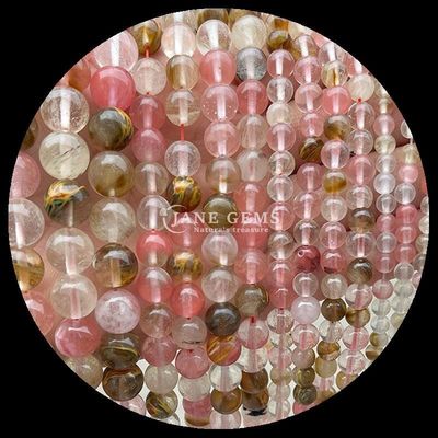Piedra polida de corte redondo de fuego cuarzo dorado Rutilated cuartzo hilos de perlas para la fabricación de joyas DIY