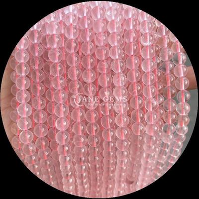 Perlas de forma redonda de piedra preciosa cuarzo rosa y cuarzo de fresa hebras sueltas de perlas para pendientes