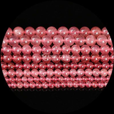 Perlas de forma redonda de piedra preciosa cuarzo rosa y cuarzo de fresa hebras sueltas de perlas para pendientes
