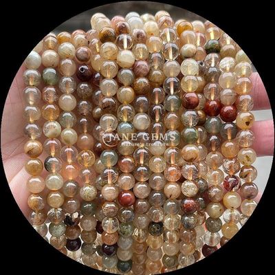 Perlas de forma redonda de piedra preciosa cuarzo rosa y cuarzo de fresa hebras sueltas de perlas para pendientes