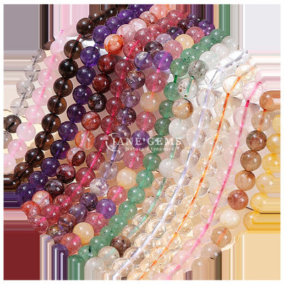 Perlas de forma redonda de piedra preciosa cuarzo rosa y cuarzo de fresa hebras sueltas de perlas para pendientes