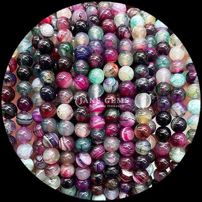 Forma redonda piedra preciosa rojo rayada ágata verde rayada ágata natural hilos de cuentas sueltas para pendientes DIY Joyería