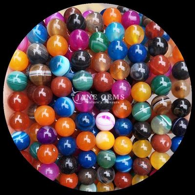 Multicolores de corte redondo de piedras preciosas cuentas amarillas azules rayadas ágata para hacer joyería DIY y brazaletes de curación