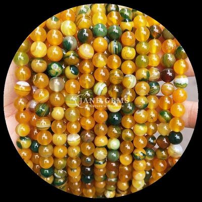 Multicolores de corte redondo de piedras preciosas cuentas amarillas azules rayadas ágata para hacer joyería DIY y brazaletes de curación
