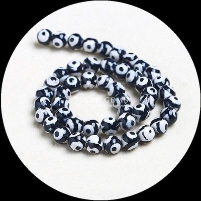 Perlas de ágata tibetana de forma redonda hebras de perlas sueltas para hacer joyas DIY