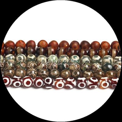 Perlas de ágata tibetana de forma redonda hebras de perlas sueltas para hacer joyas DIY