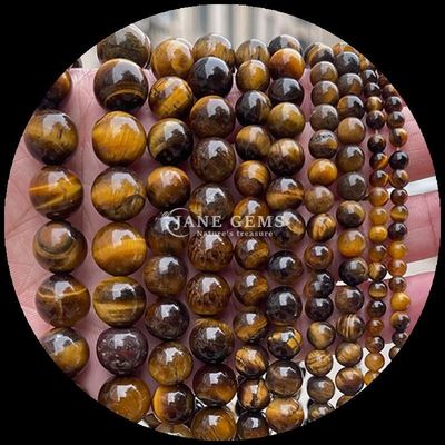 DIY Joyería haciendo gemas esenciales Perlas 8mm forma redonda Ojo de tigre hebras de perlas sueltas