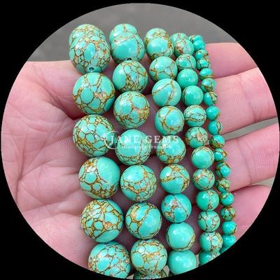 Perlas sueltas de turquesa pulida para collares y joyas de bricolaje