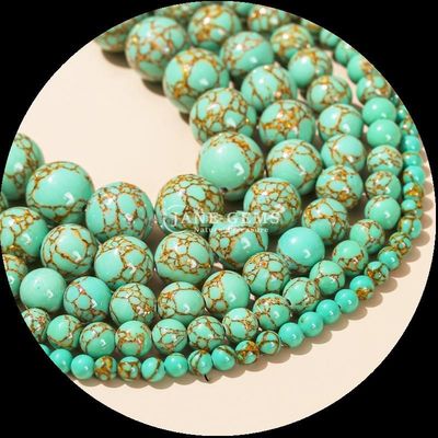 Aspecto de color forma redonda gemas de cuentas línea de oro turquesa hilos de cuentas sueltas para regalo DIY