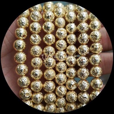 Perlas de piedra preciosa de forma redonda, pulidas de varios colores, revestidas con piedra de lava para joyas hechas a mano