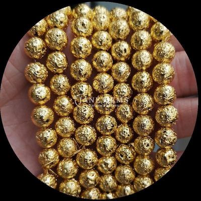 Perlas de piedra preciosa de forma redonda, pulidas de varios colores, revestidas con piedra de lava para joyas hechas a mano