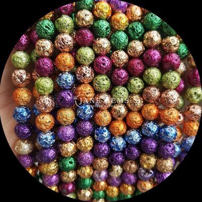 Perlas de piedra preciosa de forma redonda, pulidas de varios colores, revestidas con piedra de lava para joyas hechas a mano