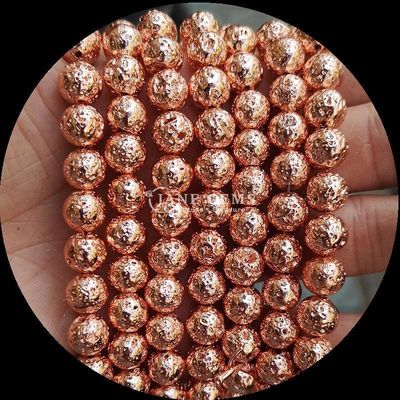 Perlas de piedra preciosa de forma redonda, pulidas de varios colores, revestidas con piedra de lava para joyas hechas a mano