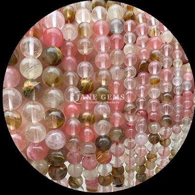 Perlas de forma redonda Perlas de piedra preciosa natural Perlas de rodonita pulida Filamentos de perlas sueltas para colecciones de joyas exquisitas