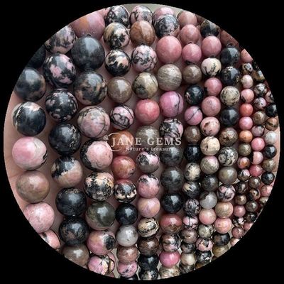 Perlas de forma redonda Perlas de piedra preciosa natural Perlas de rodonita pulida Filamentos de perlas sueltas para colecciones de joyas exquisitas