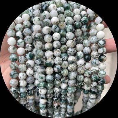 Gemas de corte redondo Perlas de oro piedra arenisca musgo ágata turmalina diversos cristales curativos hebras sueltas de perlas La última joyería de bricolaje