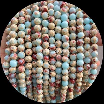 Técnica pulida Gemas redondas de corte Perlas en cristal de piedra curativa multicolor Dalmata Jaspe de piedra de lava hebras sueltas de perlas para accesorios de cabello con perlas